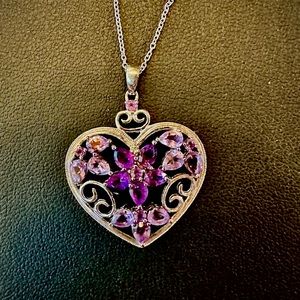 Delicate Amethyst 925 sterling silver heart necklace